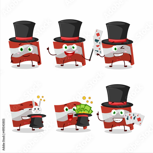 A austria flag Magician cartoon character perform on a stage