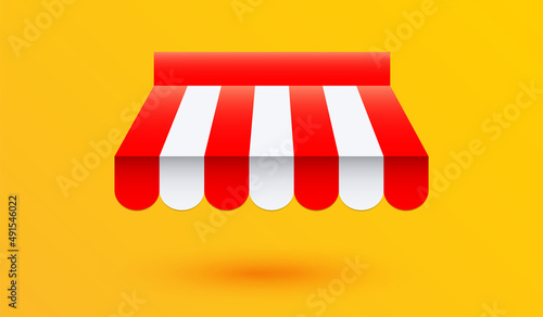 Red and white stripe awning for store or marketplace on yellow background.