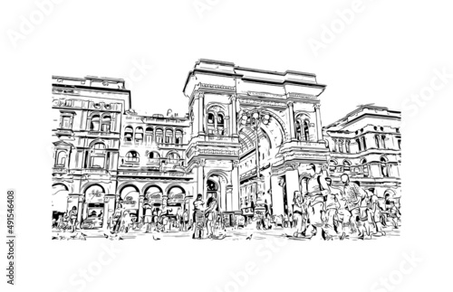 Obraz na płótnie Building view with landmark of Milan is the
city in Italy. Hand drawn sketch illustration in vector. w salonie