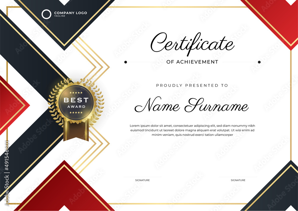 Black and red certificate design in professional style. Elegant, clean