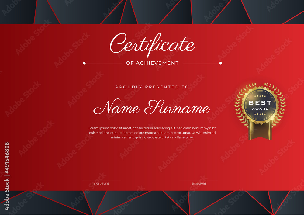 Black and red certificate design in professional style. Elegant, clean