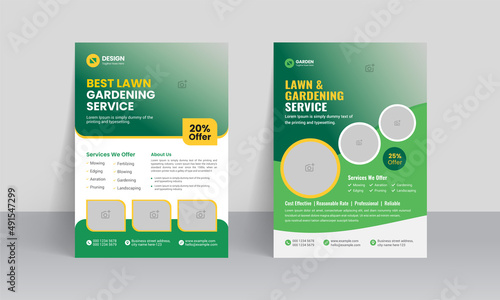 Lawn mower landscaping garden service flyer brochure cover Template
