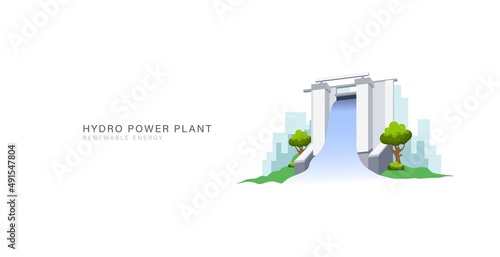 Hydro energy power plant for green electric industry vector illustration.