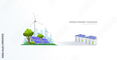 Green energy power plant concept design for Ecology friendly, sustainable development, and clean earth environment.