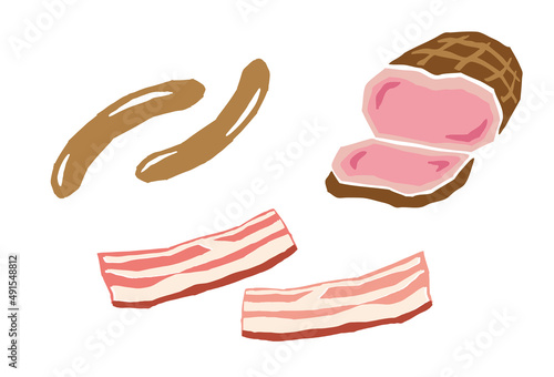 加工肉　豚　レトロなベクターイラスト