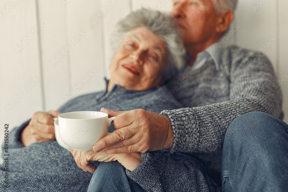 Elegant old couple sitting at home on a foor Elegant old couple sitting at home on a foor