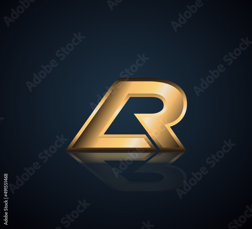 Modern Initial logo 2 letters Gold simple in Dark Background with Shadow Reflection AR