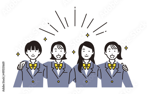 肩を組む高校生の女の子たち