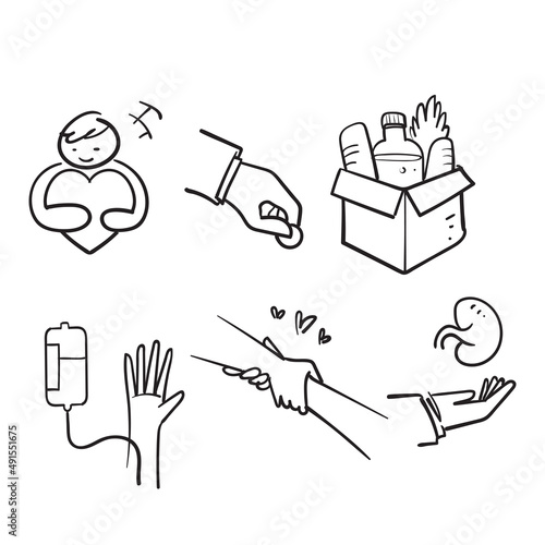 hand drawn doodle Simple Set of Donations and Charity Related icon illustration vector