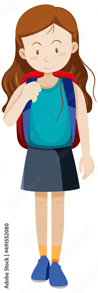A taveller girl cartoon character on white background A taveller girl cartoon character on white background
