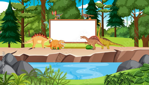 Scene with dinosaurs in forest
