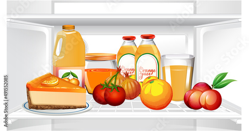 An inside the refrigerator with food