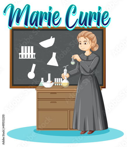 Portrait of Marie Curie in cartoon style