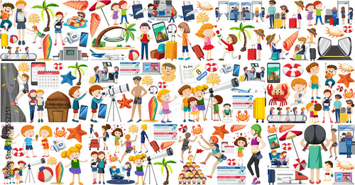Set of cartoon character and object for travel