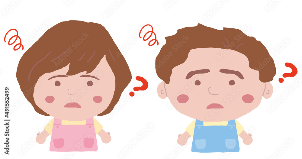 男女　エプロン　保育士　イラスト素材