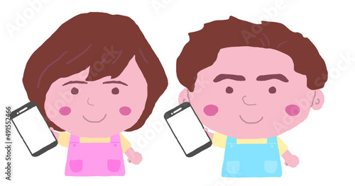 男女　エプロン　保育士　イラスト素材