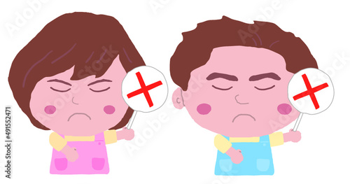 男女　エプロン　保育士　イラスト素材