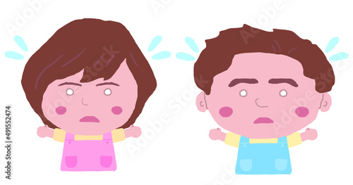 男女　エプロン　保育士　イラスト素材