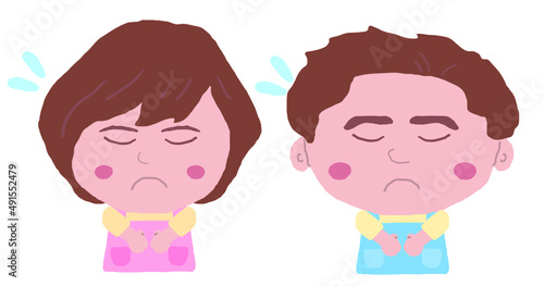 男女　エプロン　保育士　イラスト素材