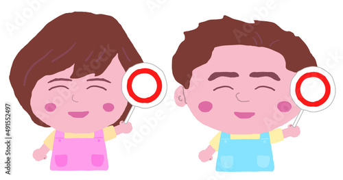 男女　エプロン　保育士　イラスト素材