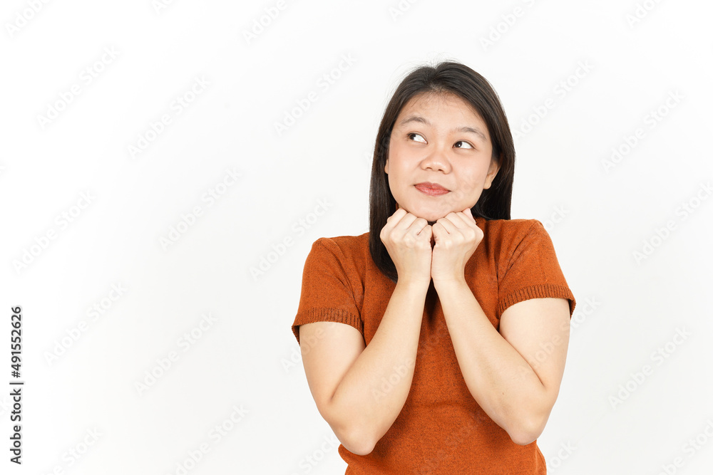 Thinking Gesture Of Beautiful Asian Woman Isolated On White Background Thinking Gesture Of Beautiful Asian Woman Isolated On White Background