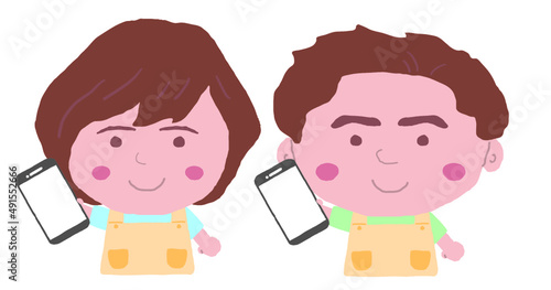 エプロン姿の保育士の男女　イラスト素材