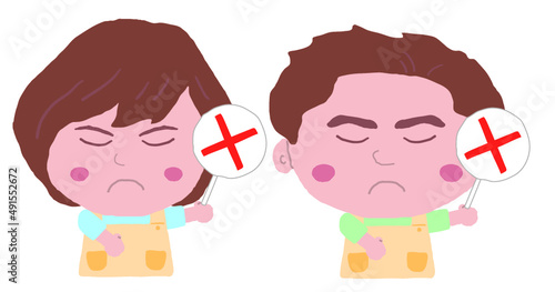 エプロン姿の保育士の男女　イラスト素材