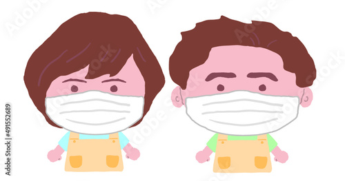 エプロン姿の保育士の男女　イラスト素材