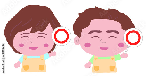 エプロン姿の保育士の男女　イラスト素材