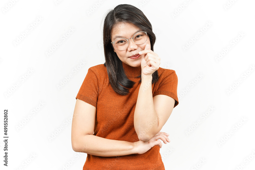 Showing Korean Love Finger Sign Of Beautiful Asian Woman Isolated On White Background Showing Korean Love Finger Sign Of Beautiful Asian Woman Isolated On White Background