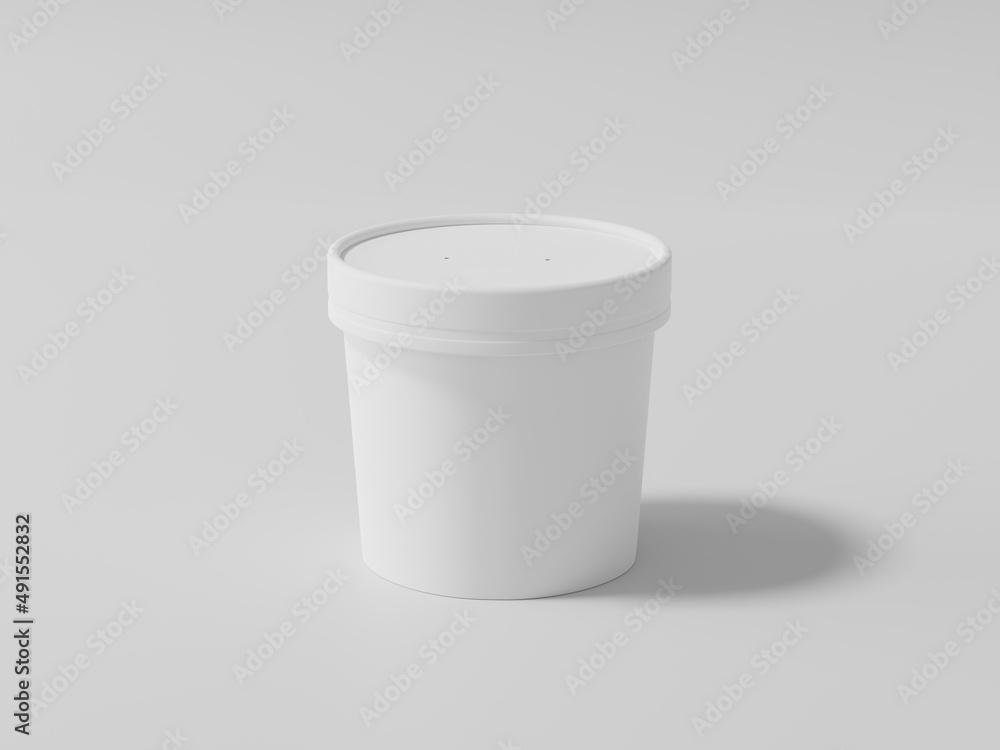 Round paper food packaging box, White paper food container, 3d rendering, 3d illustration Round paper food packaging box, White paper food container, 3d rendering, 3d illustration
