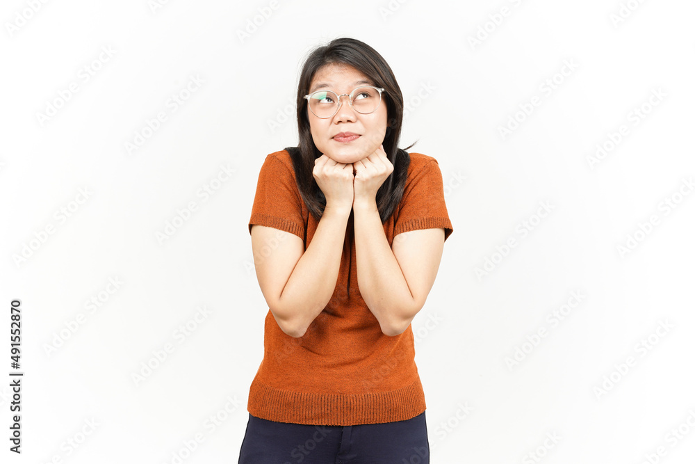 Thinking Gesture Of Beautiful Asian Woman Isolated On White Background Thinking Gesture Of Beautiful Asian Woman Isolated On White Background