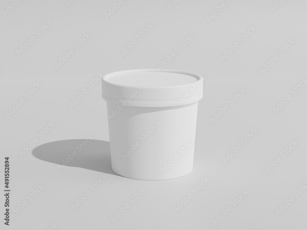 Round paper food packaging box, White paper food container, 3d rendering, 3d illustration Round paper food packaging box, White paper food container, 3d rendering, 3d illustration