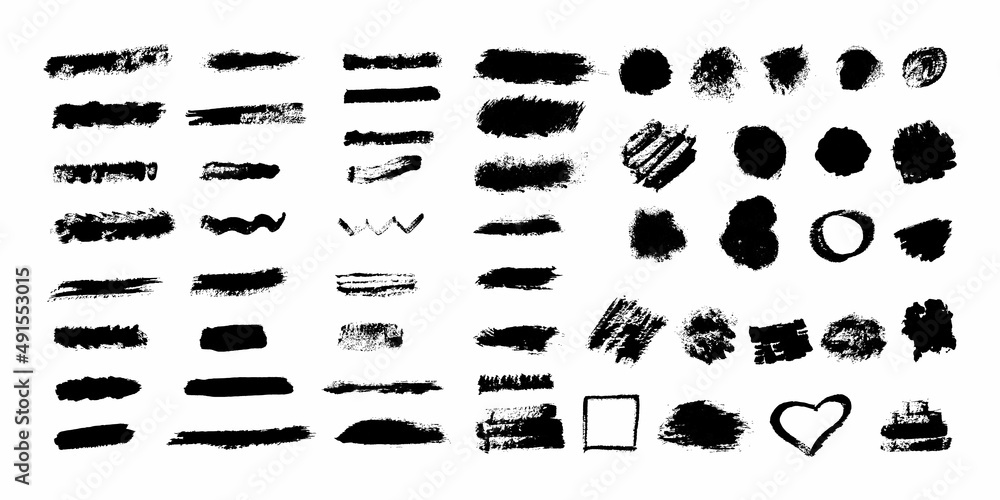 Set of vector brush strokes. Ink splatter. Grunge black artistic brush stroke design elements isolated on white background. Set of vector brush strokes. Ink splatter. Grunge black artistic brush stroke design elements isolated on white background.