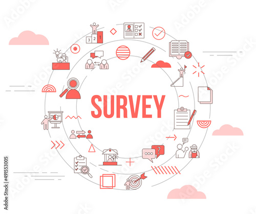 survey business concept with icon set template banner and circle round shape
