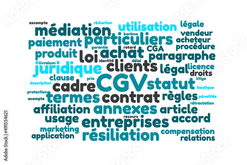 Illustration CGV en nuage de mots avec un fond transparent