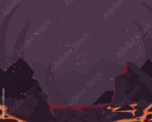 landscape hot volcano with lava flow