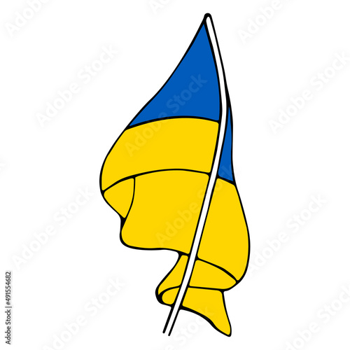 Ukrainian flag waving in the wind vector sketch.
