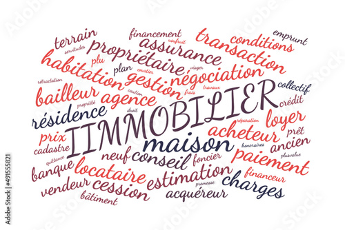 Illustration Immobilier en nuage de mots avec un fond transparent