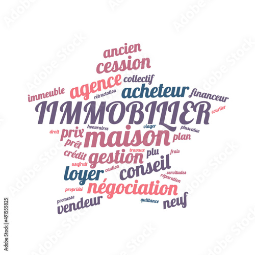 Illustration Immobilier en nuage de mots avec un fond transparent
