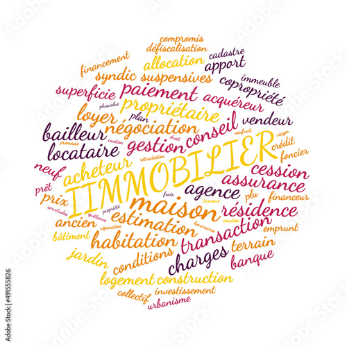 Illustration Immobilier en nuage de mots avec un fond transparent