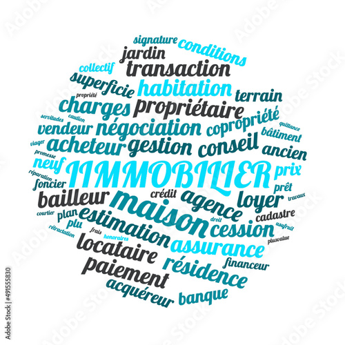 Illustration Immobilier en nuage de mots avec un fond transparent