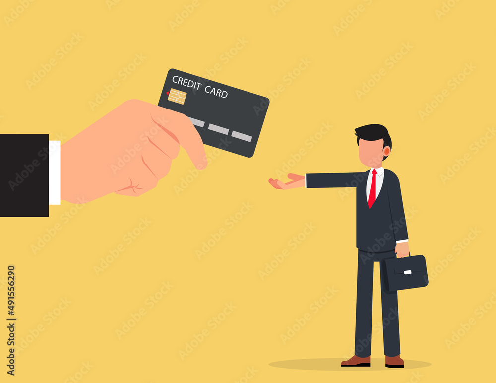 Human hand is giving or offering credit cards to businessman.business financial marketing banking concept Human hand is giving or offering credit cards to businessman.business financial marketing banking concept