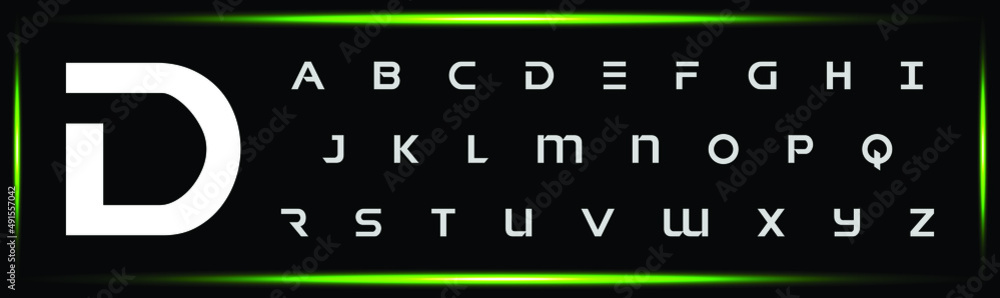 D Luxury Minimal Modern Tech Alphabet Letter Fonts. Typography minimal style font set for logo, Poster. vector san sans serif typeface illustration. - obrazy, fototapety, plakaty 