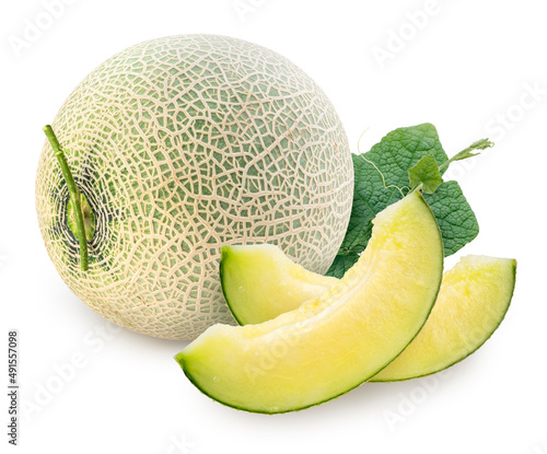 Green melons isolated on white background, Melon or cantaloupe isolated on white background With clipping path. photo