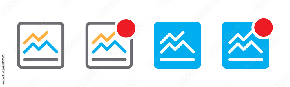 Growing graph icons. News feed with red circle notification icon symbol, vector illustration. Growing graph icons. News feed with red circle notification icon symbol, vector illustration.