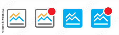 Growing graph icons. News feed with red circle notification icon symbol, vector illustration.