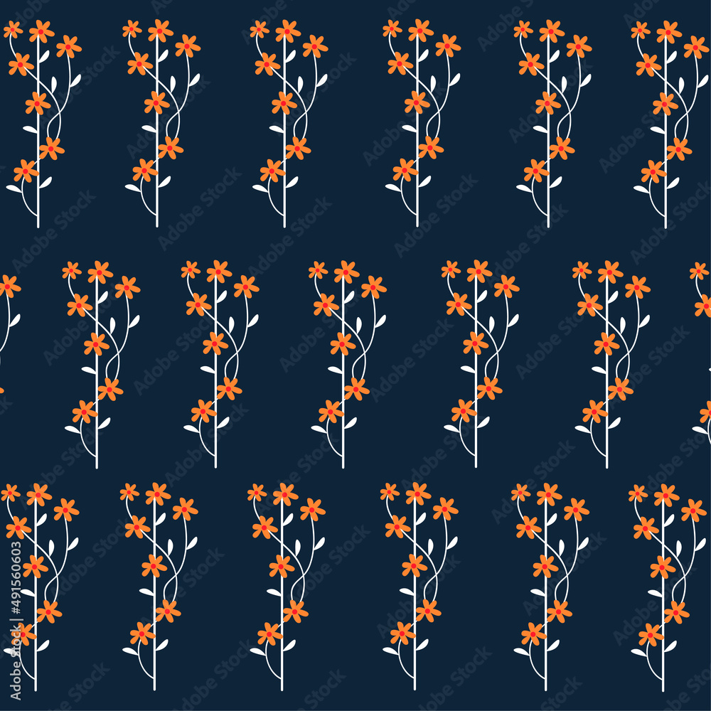 Fototapeta premium Vector illustration of flat pattern with simple flowers and leaves