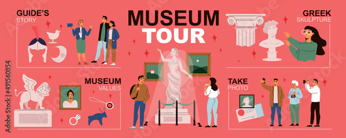 Museum Tour Infographics Horizontal Illustration