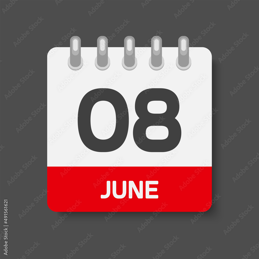 Icon day date 8 June, template calendar page Icon day date 8 June, template calendar page